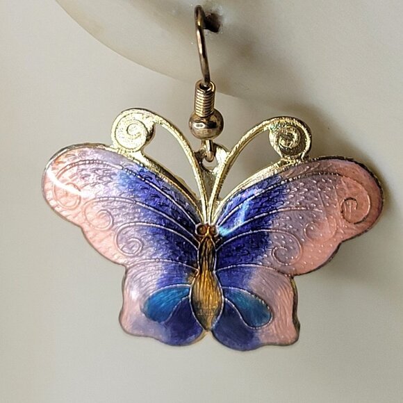 Enamel Butterfly Earrings - Picture 2 of 11